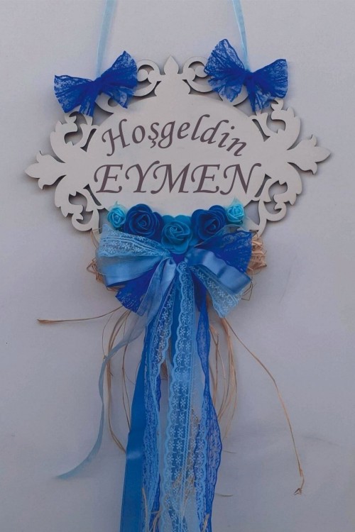 Hoşgeldin Bebek Mavi Süslemeli Yeni Doğan Kapı Süsü