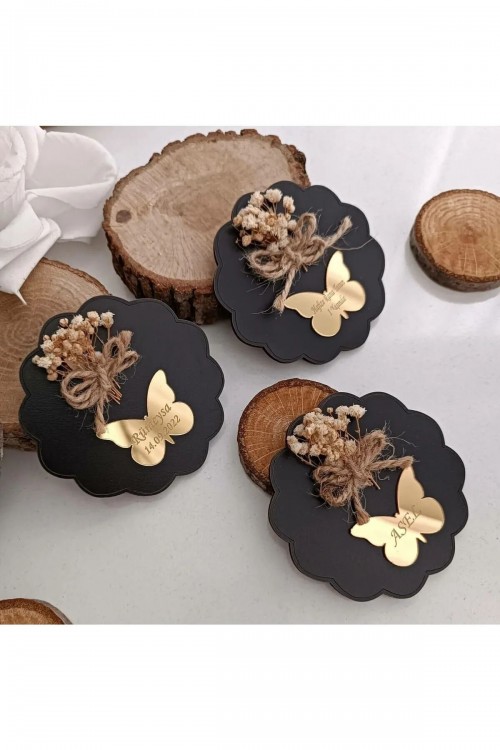 Bebek Mevlüt Hediyelik Siyah Renkli Ahşap Magnet, Hediyelik Ahşap Magnet 15 Adet