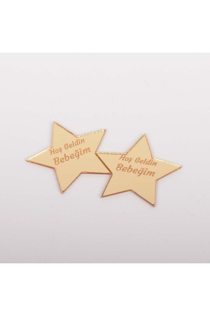 Yıldız Model - Altın Renk Pleksi Yapışkanlı Bebek Hediyelik - 30 Adet
