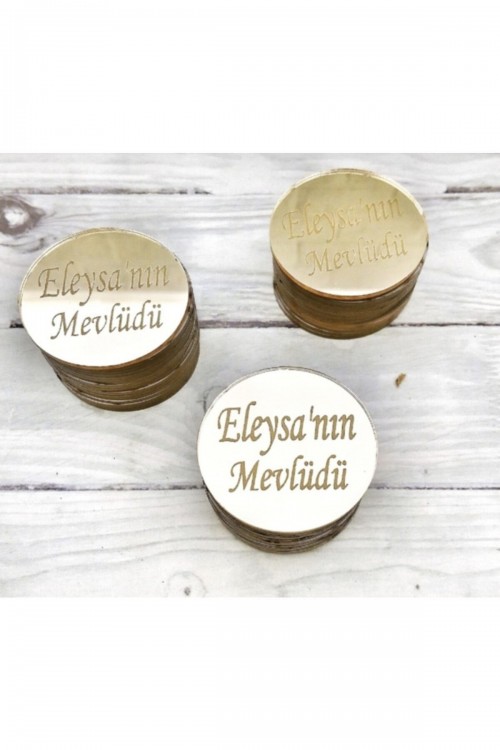 Pleksi Lazer Kesim Gold Etiket Isimlik Yapışkanlı Nişan Doğum Günü (25 Adet)