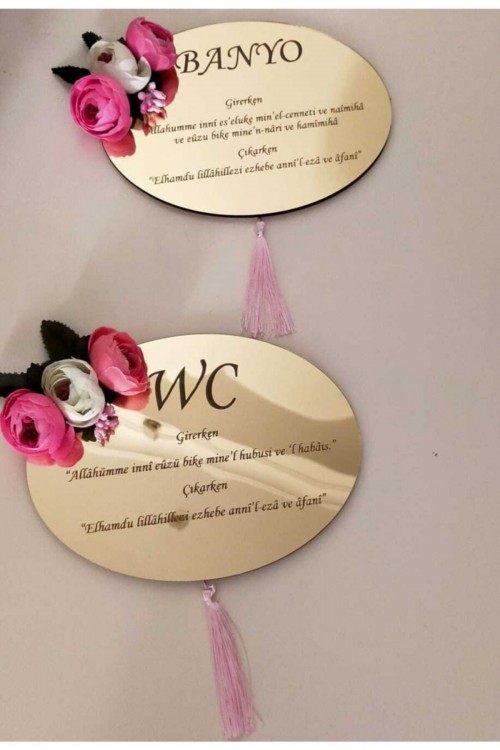 Gold Pleksi Aynalı Banyo & Wc Yazısı Kapı Dekoru