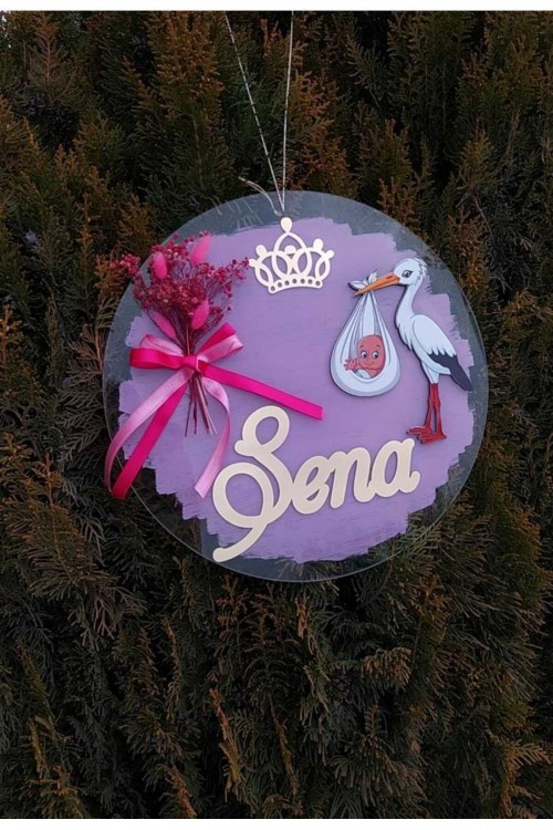 Şeffaf Boyalı Bebek Çocuk Kapı Süsü (30x30)