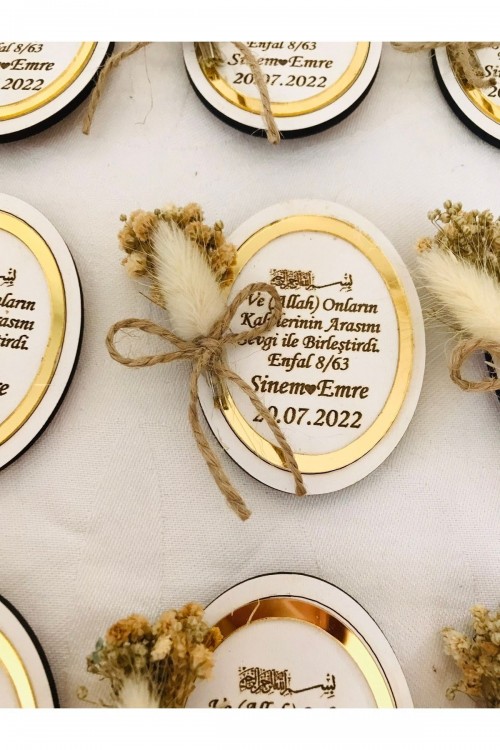 20 Adet Kişiye Özel Magnet Kuruçiçekli Düğün,nikah,nişan,söz,kına Hediyelikleri