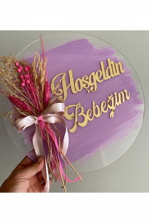 Özel Konsept Tasarım Şeffaf Boyalı Bebek Çocuk Kapı Süsü - Nişan Kına Nikah Düğün Arka Plan Isimli