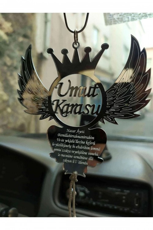 Kişiye Ve Isme Özel Nazar Dualı Melek Kanatlı Pleksi Araç Dikiz Ayna Süsü Araba Süsü