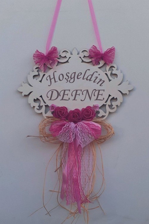 Hoşgeldin Bebek Kapı Süsü Pembe Süslemeli