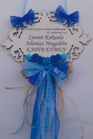 Evlat Kokusu Cennet Kokusudur Yazılı Yeni Doğan Bebek Kapı Süsü ( Erkek )