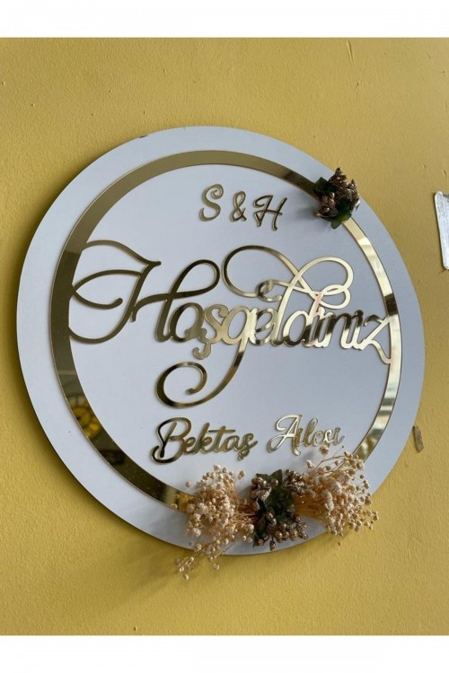 Kişiye Özel Isimli Gold-beyaz Pleksi Ahşap Kapı Süsü