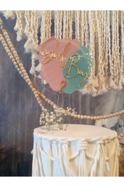 Girl Or Boy Cinsiyet Partisi Temalı Pleksi Pasta Süsü Cake Topper