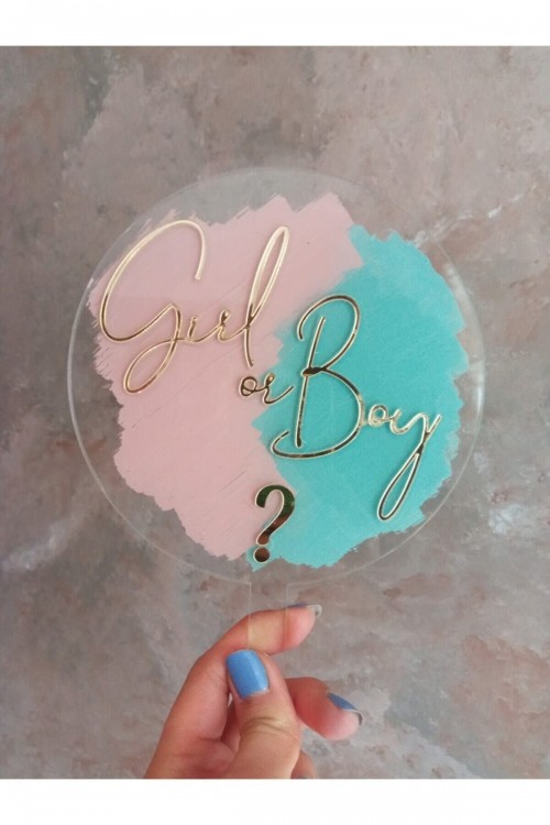 Girl Or Boy Cinsiyet Partisi Temalı Pleksi Pasta Süsü Cake Topper