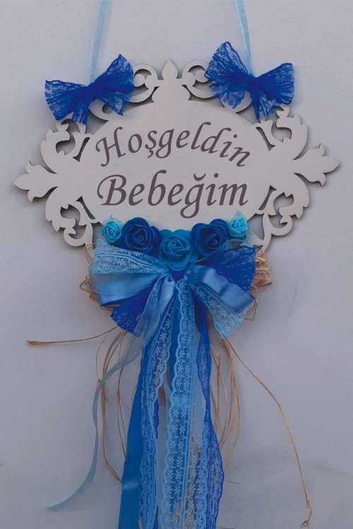Hoşgeldin Bebeğim Yazılı Süslemeli Ahşap Kapı Süsü