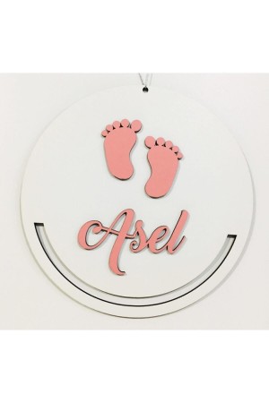 Kapı Süsü Isimli Kasnak,makrome Çember,makrome Isimlik Beyaz - Pembe