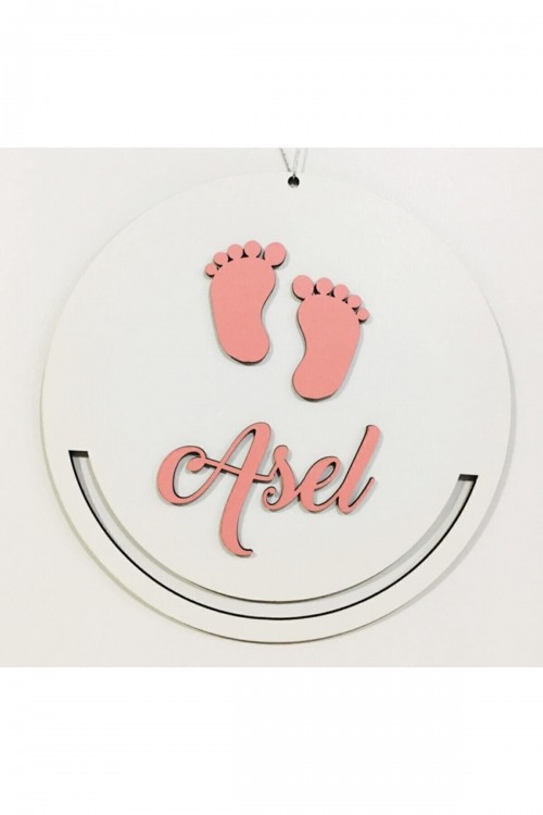 Kapı Süsü Isimli Kasnak,makrome Çember,makrome Isimlik Beyaz - Pembe