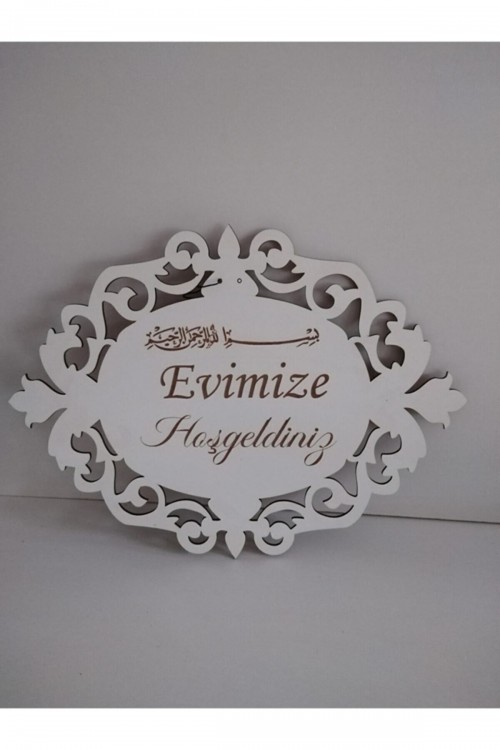Beyaz Evimize Hoşgeldiniz Dekoratif Ahşap Kapı Süsü 862014