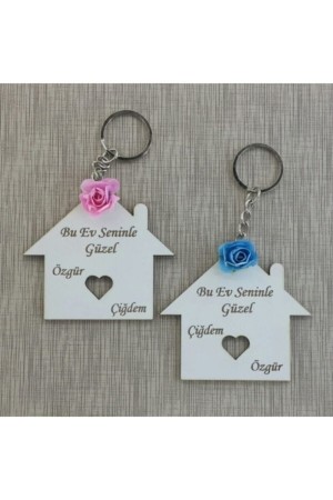 Çiftler Için Ev Şeklinde Isimli Anahtarlık 2 Adet