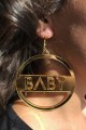 Kadın Gold Baby Parlak Pleksi Yazılı Çift Küpe